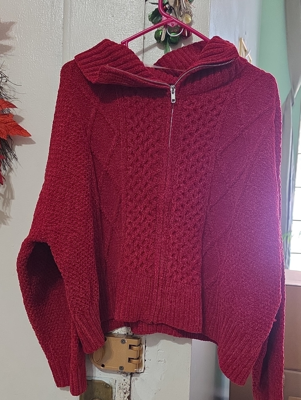 Target Red Cable Knit Zip-Front Sweater Cardigan